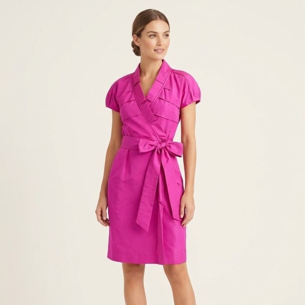 Diane von Furstenberg Silk Faille Wrap Dress Magenta Pink Size 4 Belted DVF